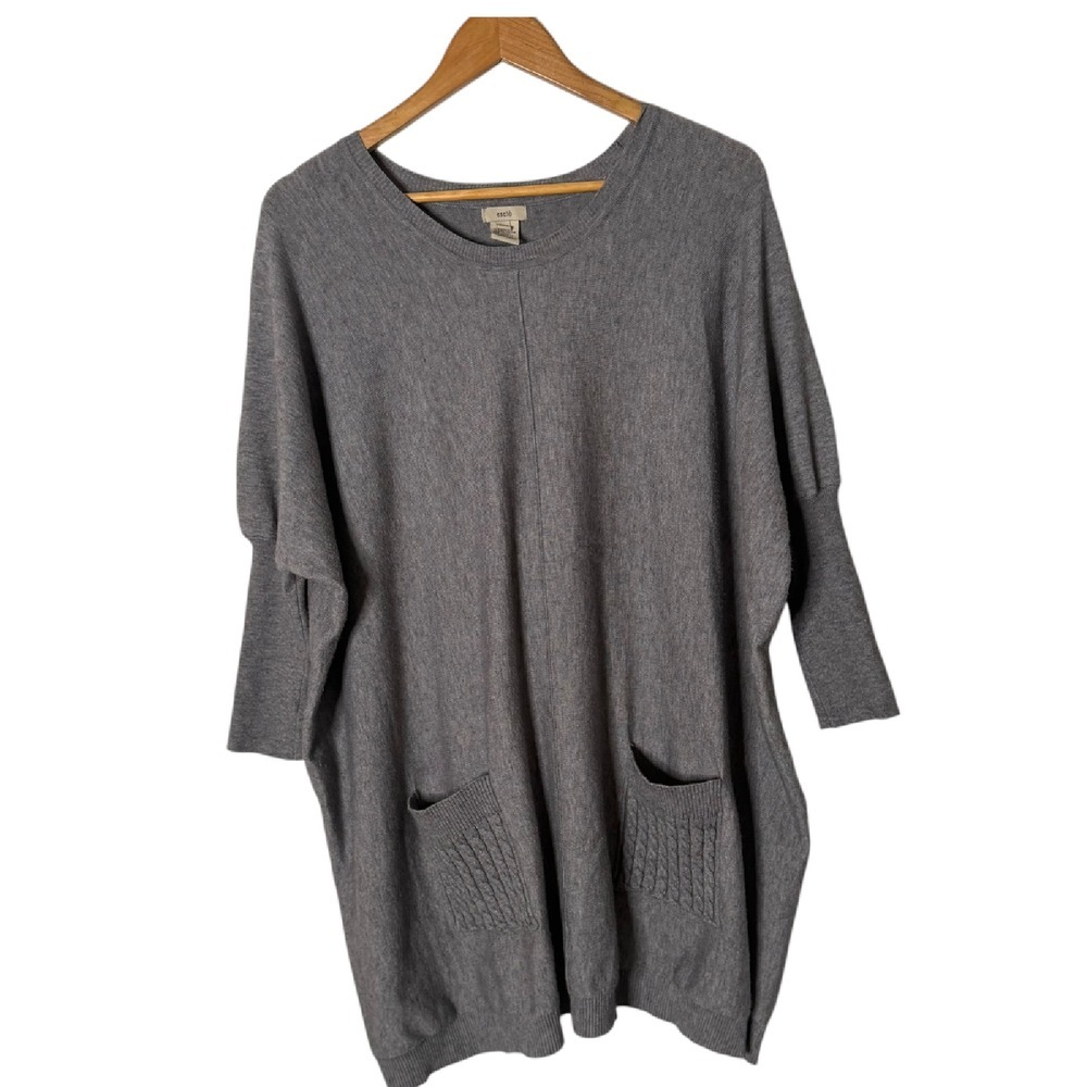 Escio Oversized Tunic Sweater‎ Size S/M Gray Pockets Soft Knit Pullover Normcore
